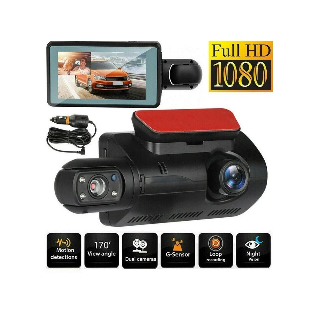 Camera Auto DVR, 2 lentile, HD 1080P, Display LCD 3", G Senzor, Inregistrare in bucla, Wide Angle 150°, Card 32 GB, 12 x 5 cm, Negru - 