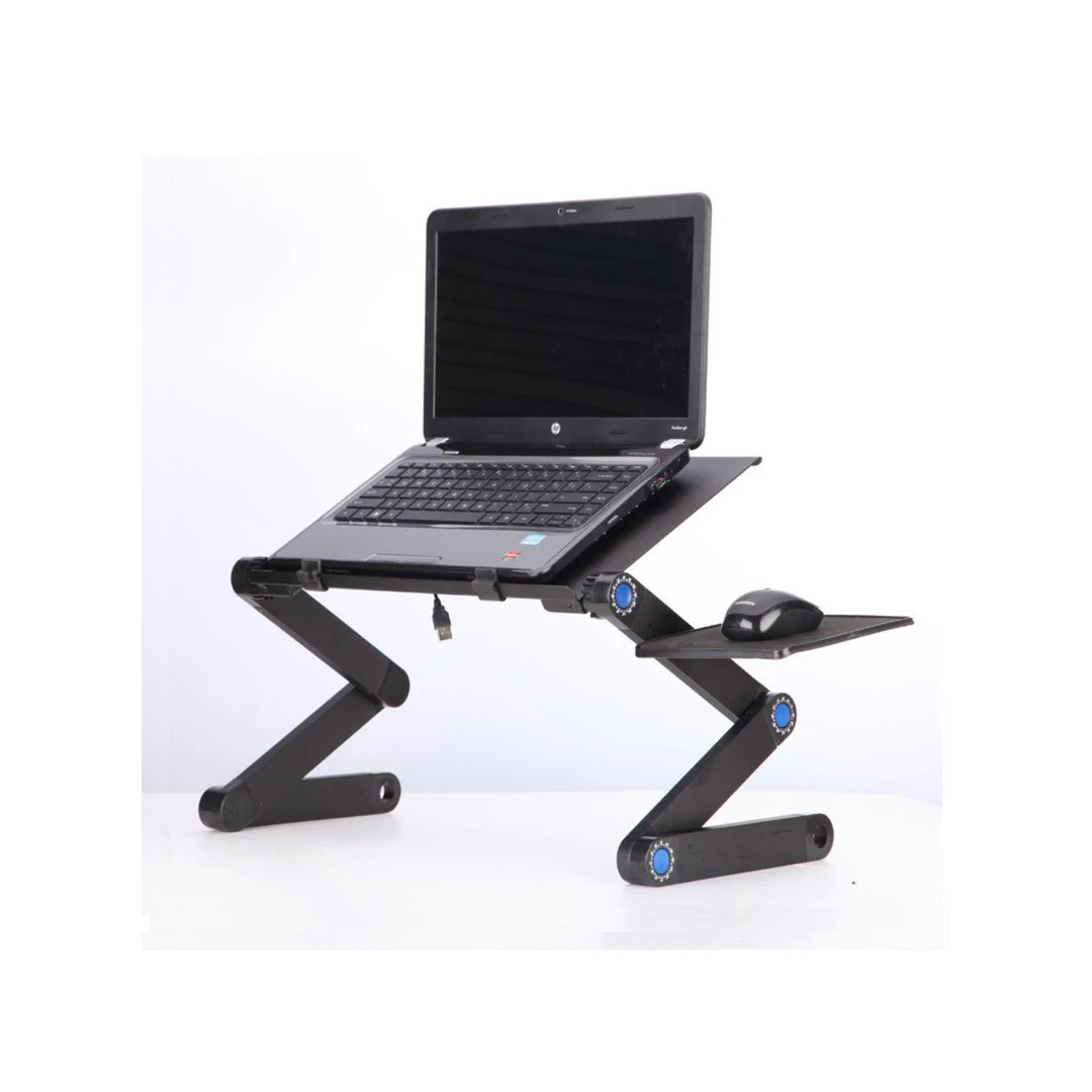 Masa pentru laptop cu suport mouse si orificii pentru aerisire, Aluminiu, picioare reglabile 360°, Maxim 17 kg, 590 x 260 mm, Negru - 