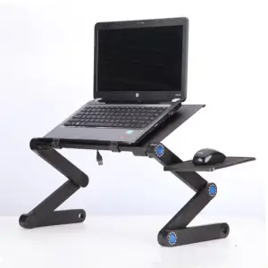 Masa pentru laptop cu suport mouse si orificii pentru aerisire, Aluminiu, picioare reglabile 360°, Maxim 17 kg, 590 x 260 mm, Negru - 