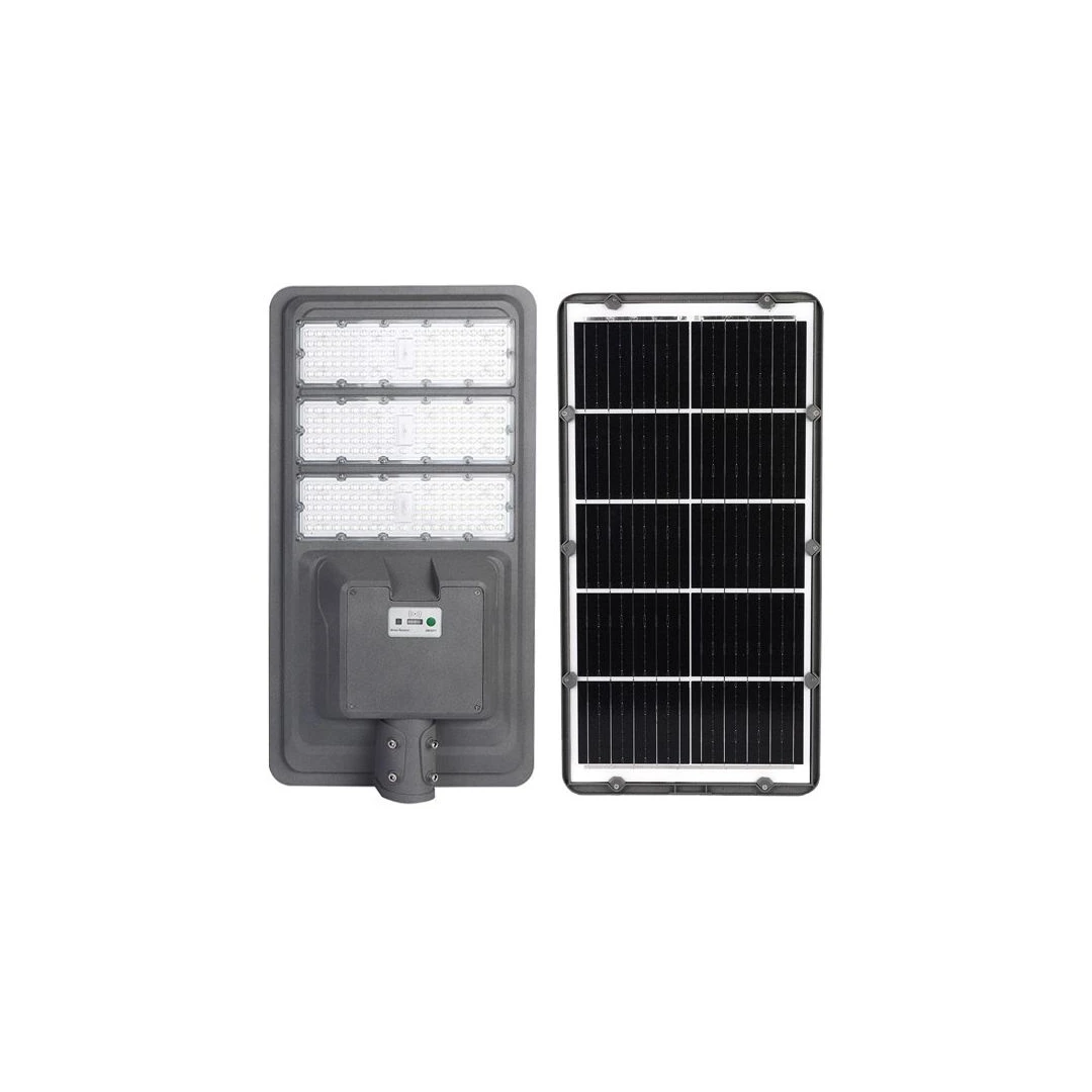 Lampa solara stradala eMazing, IP65, senzor de lumina, 510 LED-uri SMD, 5000 lm, panou 53W, putere 500W, autonomie 12-16 ore, telecomanda, montare prin fixare, pentru strada sau gradina, finisaj mat, material ABS, 91.6 x 36.5 x 8.7 cm, gri - 