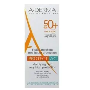 Fluid matifiant piele grasa tendinta acneica Protect AC SPF50+, 40 ml, A-Derma - 