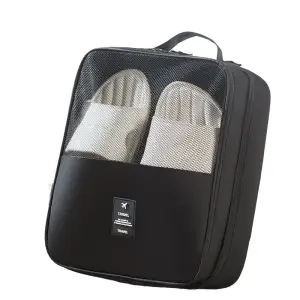 Organizator depozitare incaltaminte si alte accesorii, Tecos, 2 compartimente, ideal pentru troller sau valiza, dimensiuni 23*13.5*30cm, rezistent la apa, negru NEGRU - 