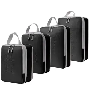 Organizatoare bagaj, TECOS, negru, sistem compresie/extensie cu fermoar, impermeabile, perfecte pentru troller sau valiza, 4 bucăți NEGRU - 
