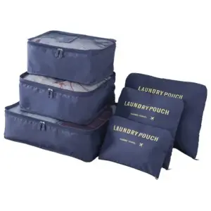 Organizator pentru bagaje format din 6 piese, dimensiuni diferite, perfect pentru troller sau valiza, albastru ALBASTRU - 