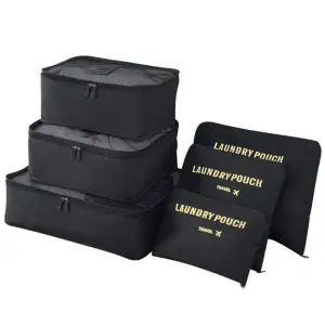 Organizator pentru bagaje format din 6 piese, dimensiuni diferite, perfect pentru troller sau valiza, negru NEGRU - 