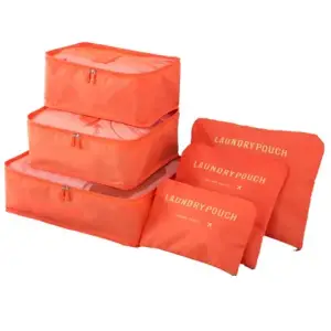 Organizator pentru bagaje format din 6 piese, dimensiuni diferite, perfect pentru troller sau valiza, portocaliu PORTOCALIU - 