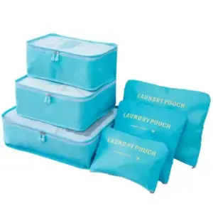 Organizator pentru bagaje format din 6 piese, dimensiuni diferite, perfect pentru troller sau valiza, bleu BLEU - 