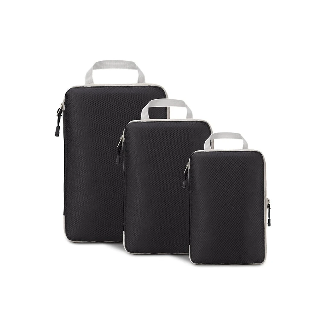 Organizatoare bagaj, TECOS, negru, sistem compresie/extensie cu fermoar, impermeabile, perfecte pentru troller sau valiza, 3 bucăți NEGRU - 