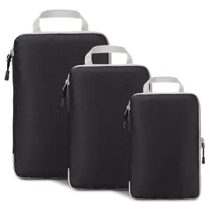 Organizatoare bagaj, TECOS, negru, sistem compresie/extensie cu fermoar, impermeabile, perfecte pentru troller sau valiza, 3 bucăți NEGRU - 