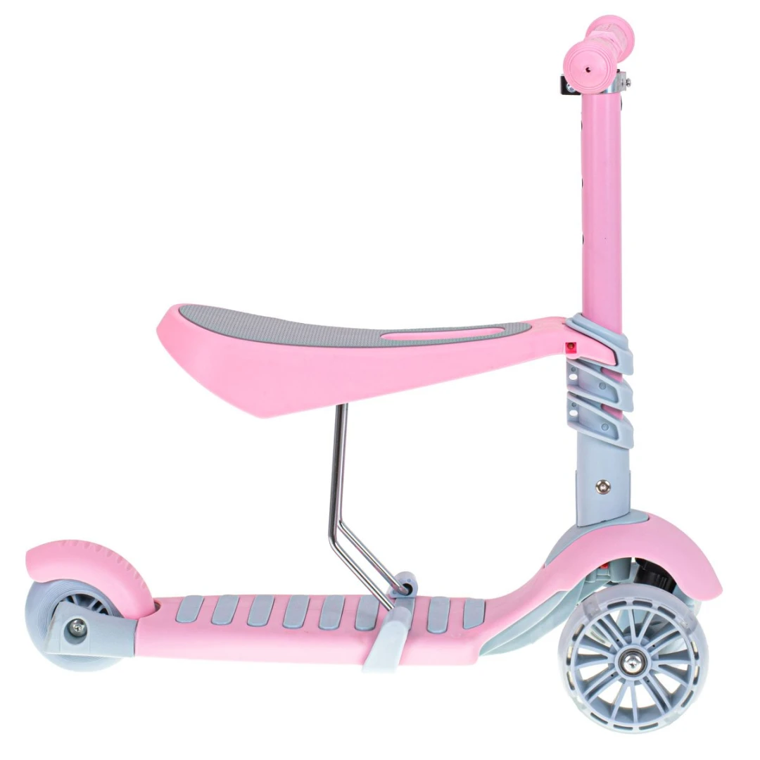 Tricicleta pentru copii cu 3 funcții, trotineta și skateboard, roz, roti acoperite cu cauciuc și iluminate cu leduri, pentru copii peste 3 ani - Tricicleta pentru copii cu 3 funcții, trotineta și skateboard, roz, roti acoperite cu cauciuc și iluminate cu leduri, pentru copii peste 3 ani