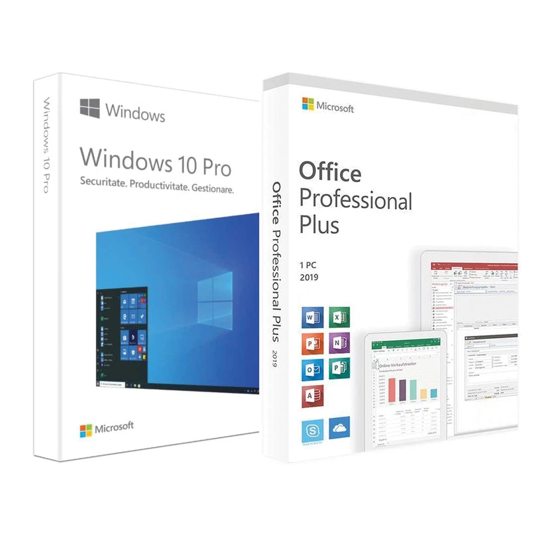 Windows 10 Professional, 32/64 bit, Retail + Office 2019 Professional Plus, ISO Retail, licente digitale - 