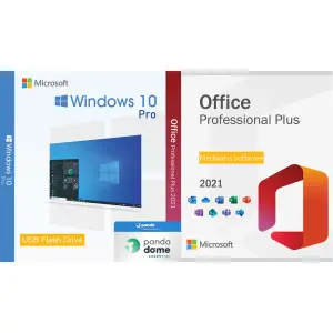 Pachet licente Windows 10 Pro USB + Office 2021 Pro Plus Medialess si Antivirus Panda Dome Essential - 
