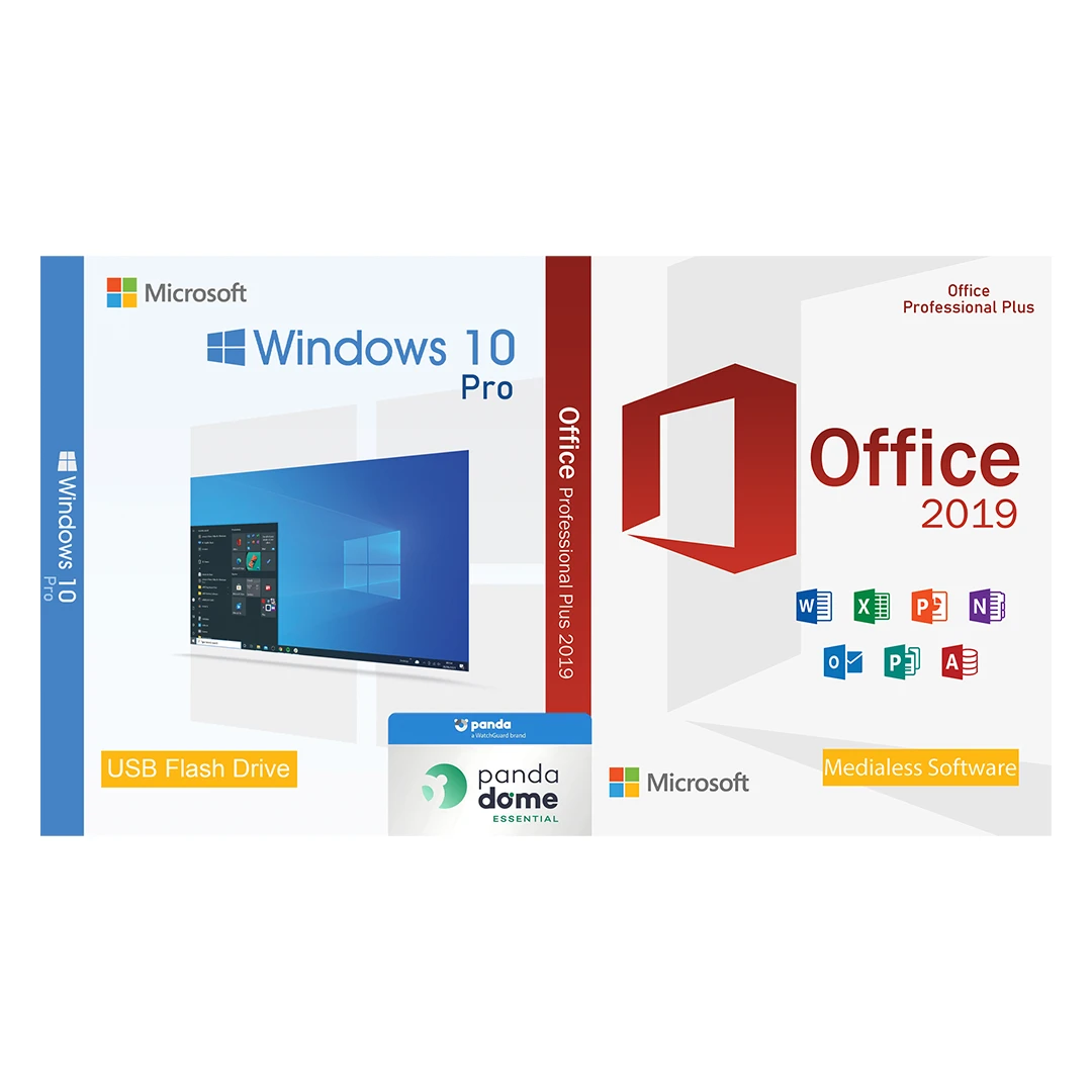 Pachet licente Windows 10 Pro USB + Office 2019 Pro Plus Medialess si Antivirus Panda Dome Essential - 