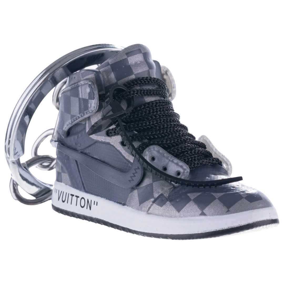 Breloc pentru chei, Nike Air Jordan VUITTON, figurina 3D, 50x30 mm, fabricat din cauciuc si pvc, realizat si pictat manual, Gri  - 