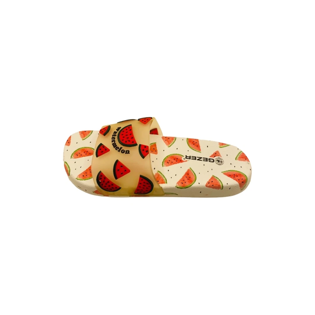 Papuci de plaja, albi, imprimeu cu pepene roșu, mărime 39, 25.5 centimetri 39 - 