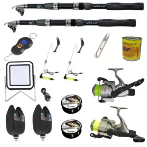 Set complet de pescuit sportiv cu lanseta Wind Blade de 2.4 m, mulinete Cobra, 2 senzori, guta, cantar electronic accesorii - 