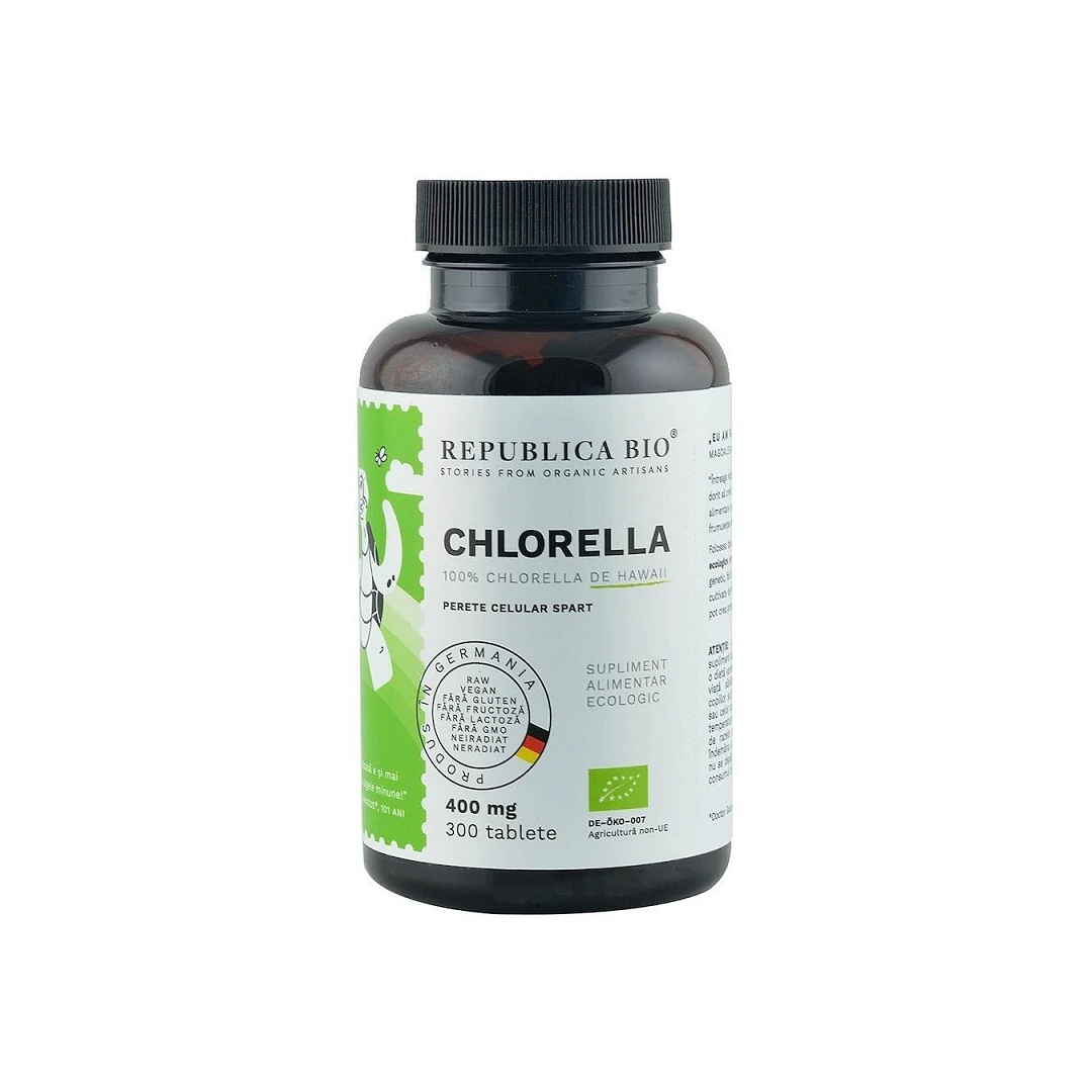 Chlorella cu perete celular spart, 400g, Republica Bio - 