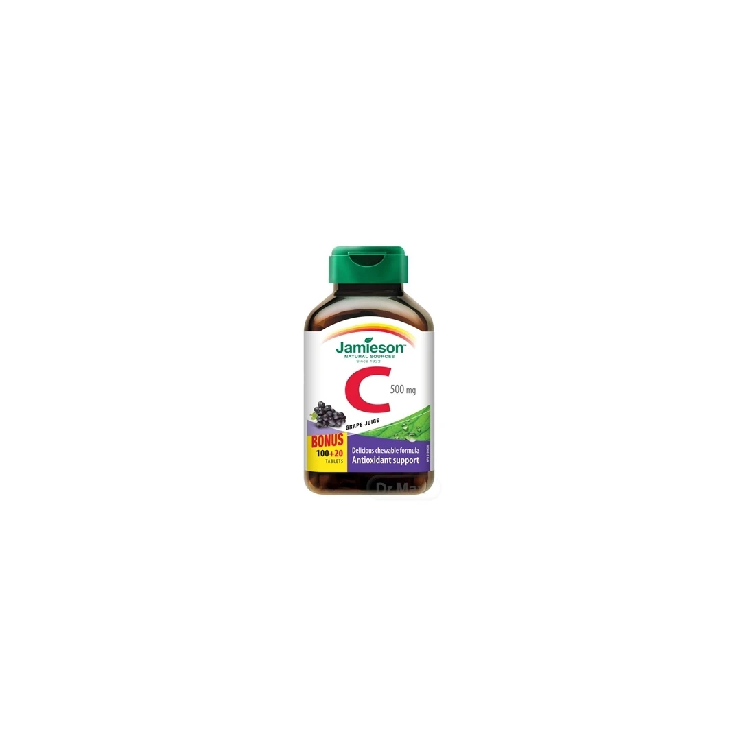 Vitamina C masticabila 500mg aroma struguri, 120 capsule, Jamieson - 