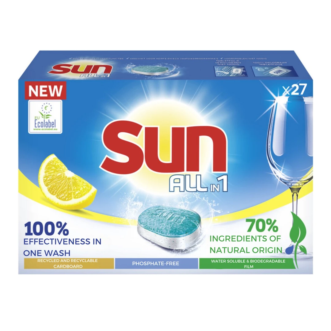 Detergent de vase pentru masina de spalat Sun All in One Lemon, 27 tablete - 