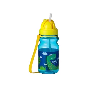 Sticla pentru copii, din plastic, cu pai si capac, 350 ml culoare albastru cu capac galben - 