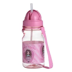 Sticla pentru copii, din plastic, cu pai si capac, 350 ml culoare roz - 