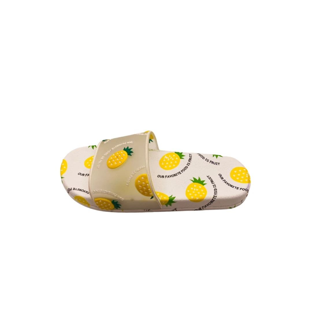 Papuci de plaja sau piscina pentru dama, imprimeu cu ananas, albi cu galben, mărime 40-41, 25.5 centimetri 40-41 EU ALB/GALBEN - 