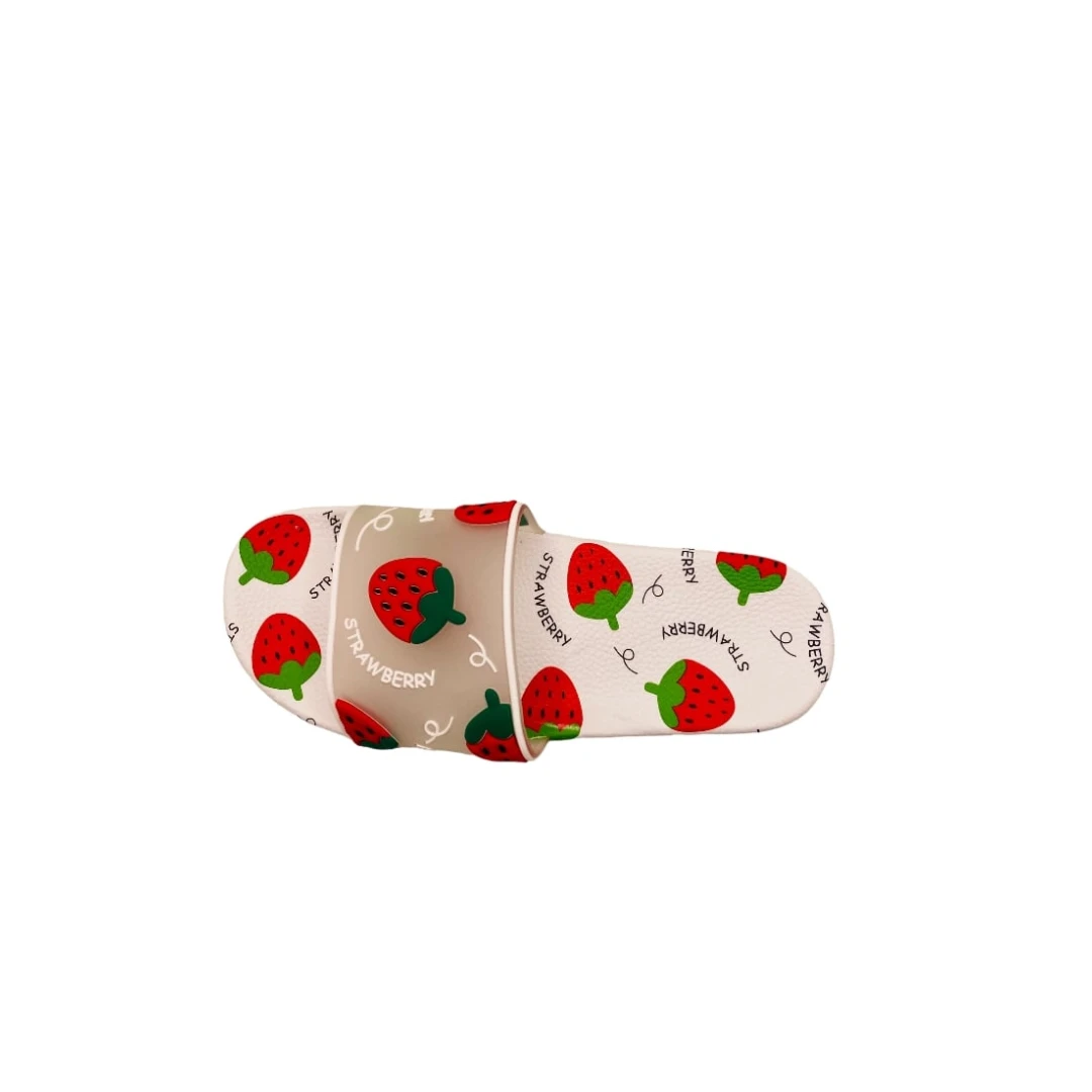 Papuci de plaja sau piscina pentru dama, imprimeu cu căpșuni, albi, mărime 40-41, 25.5 centimetri 40-41 EU ALB - 