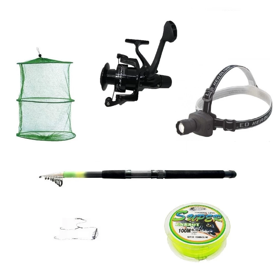 Pachet complet pescuit sportiv cu lanseta 3.6m, mulineta LS500, lanterna frontala si accesorii - 