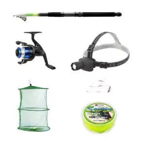 Pachet complet pescuit sportiv cu lanseta 3.6m, mulineta, lanterna frontala si accesorii - 