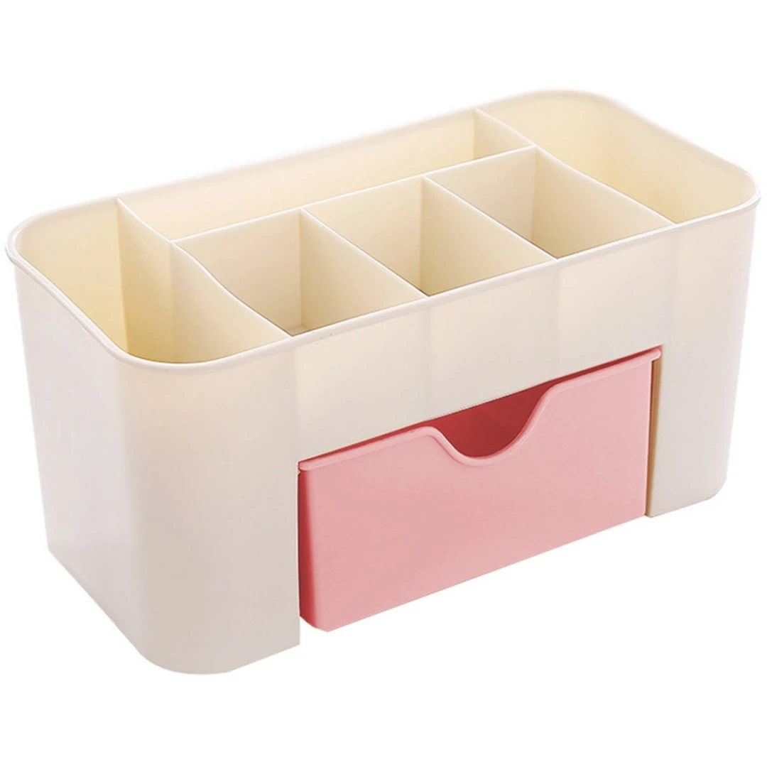 Cutie organizator pentru cosmetice sau bijuterii, Cracos, material plastic, 20 x 10 x 8.7 cm, culoare alb/roz, ideal pentru depozitare Alb roz - 