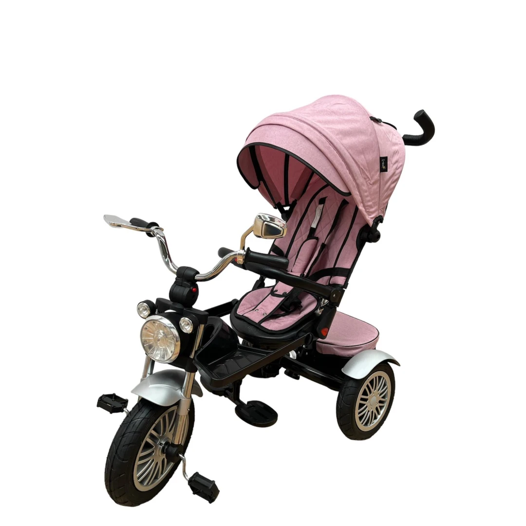 Tricicleta copii cu scaun reversibil, roti din cauciuc, pozitie de somn, muzica si lumini - Model CR5199 - Roz - Tricicleta copii cu scaun reversibil, roti din cauciuc, pozitie de somn, muzica si lumini - Model CR5199 - Roz