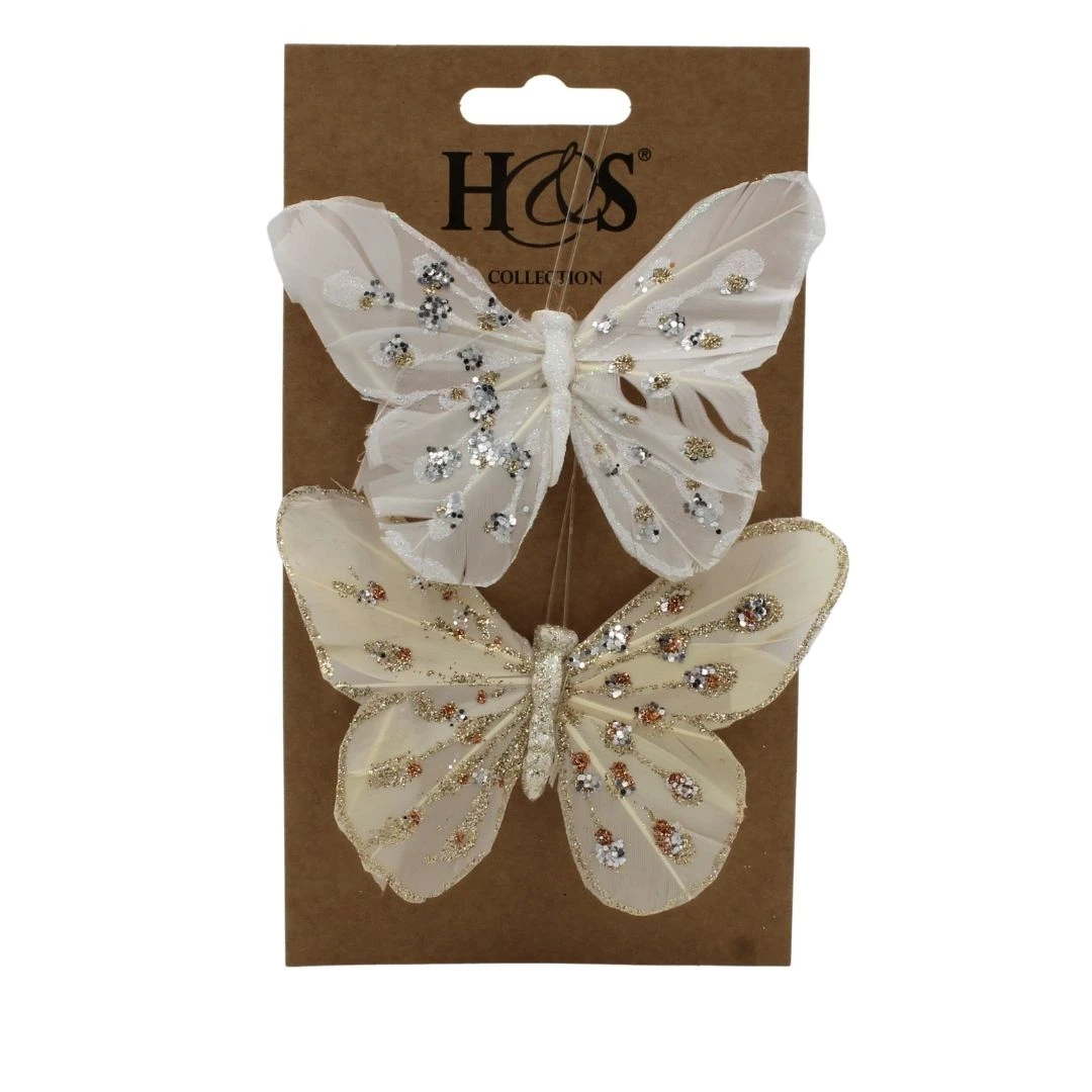 Set fluturi decorativi cu clips alb-bej - 