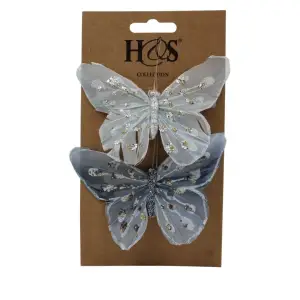 Set fluturi decorativi cu clips gri-albăstrui - 