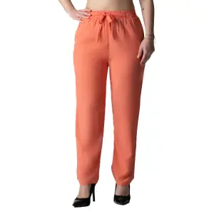 Pantaloni Dama Portocaliu din Bumbac Subtire Vara,Amely XL - 