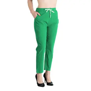 Pantaloni Dama Antonia Din Bumbac Racoros De Vara Cu Siret In Talie,Verde Crud L/XL - 