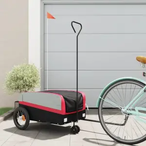 Remorcă pentru biciclete, negru și roșu, 30 kg, fier - Această remorcă pentru biciclete, versatilă și robustă, va fi ideală pentru a transporta mărfuri grele până la capacitatea maximă de încărcare de 30 k...