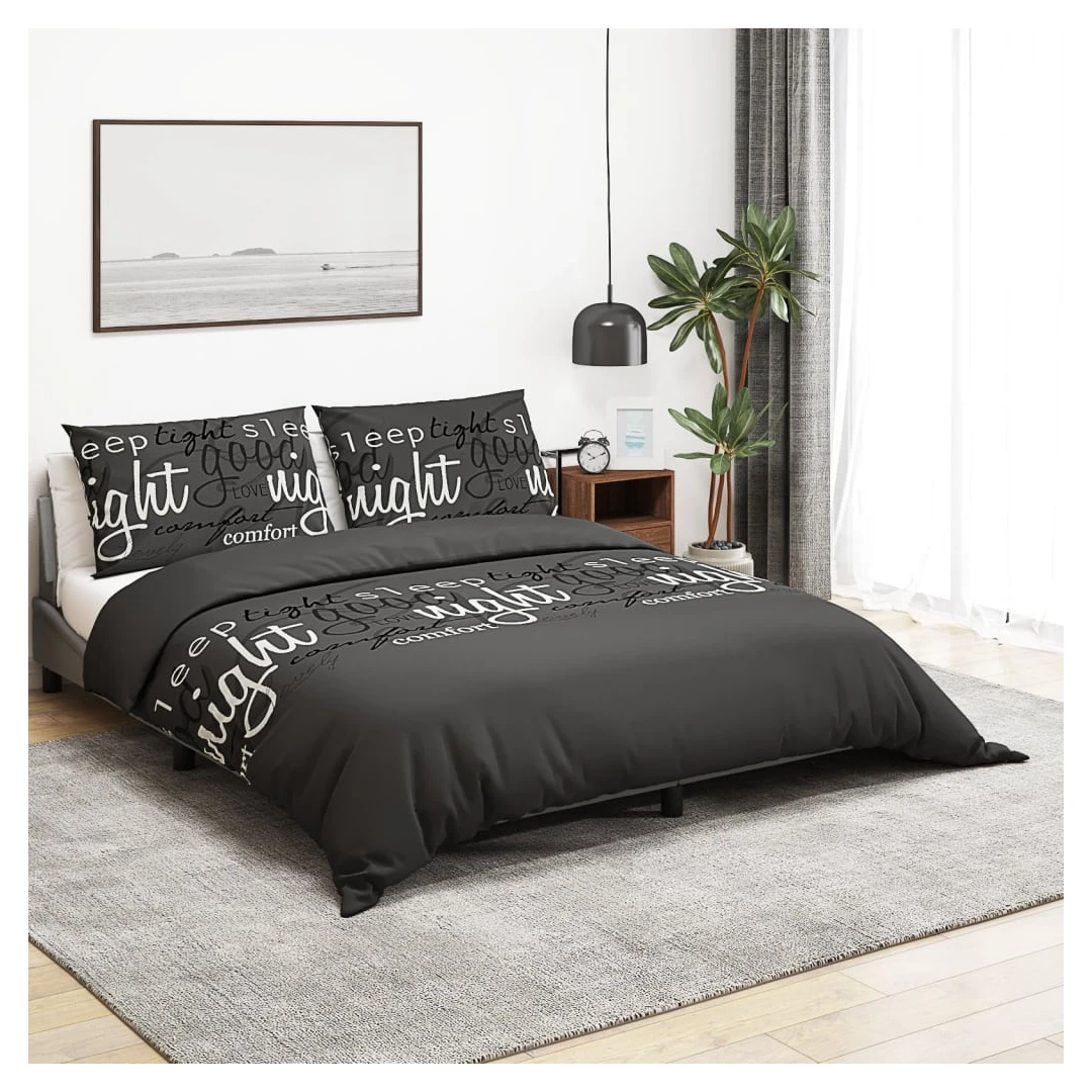 Set cu husă de pilotă, negru, 260x220 cm, bumbac - Acest set cu husă de pilotă este moale și confortabil, adăugând o notă plăcută dormitorului dvs. Material confortabil: Acest set de lenjerie de pat es...