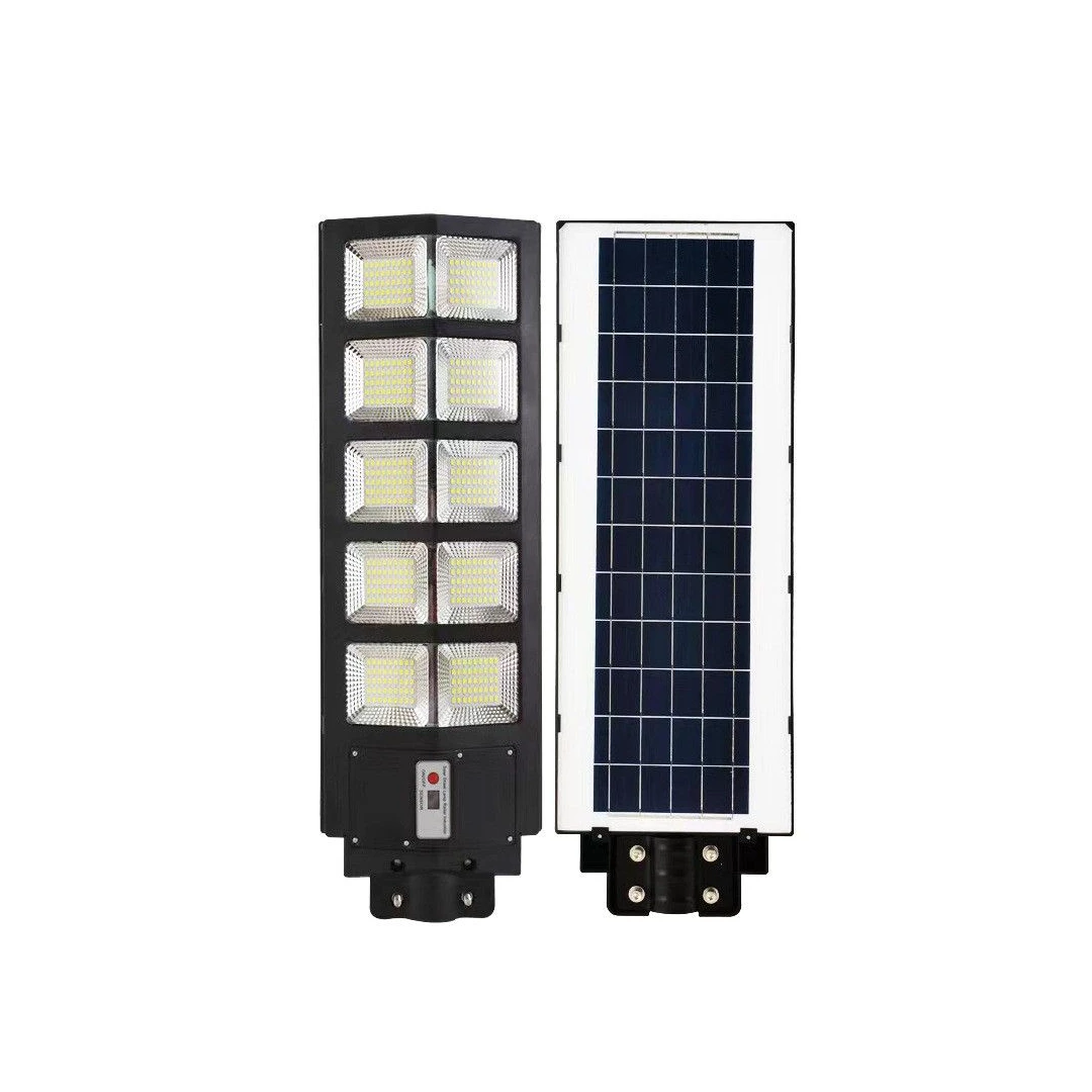 Lampa solara stradala eMazing, cu telecomanda, senzor de miscare si lumina, suport prindere, 225 LED-uri, IP65, ABS, 15AH, 300W, temperatura culoare 6500K, 69.5x24.3x6.8 cm, autonomie 10-12 ore, negru - 