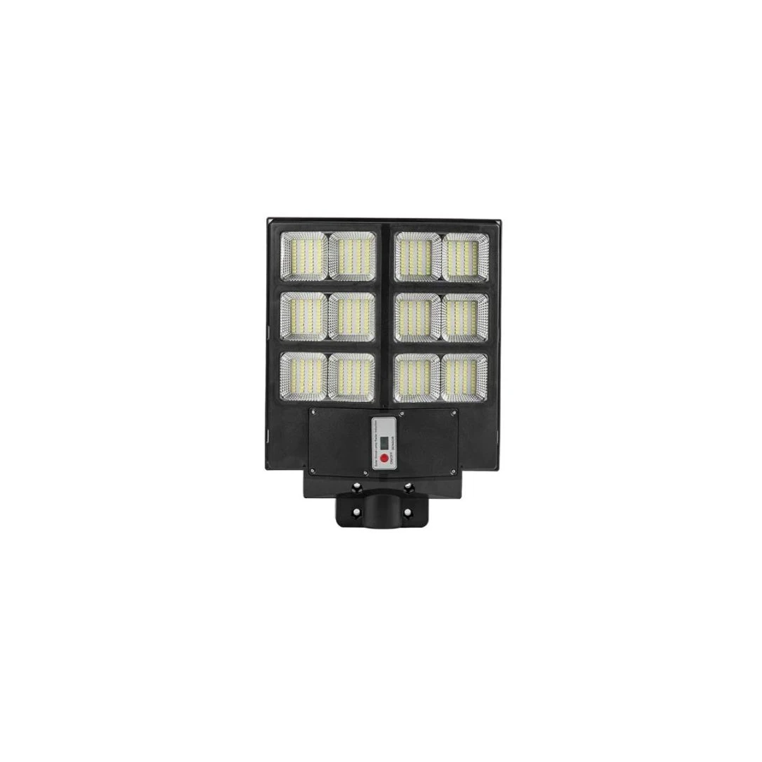 Lampa solara stradala eMazing, cu telecomanda, senzor de miscare si lumina, suport prindere, 480 led-uri, ip65, abs, 15ah, 300w, temperatura culoare 6500k, 44.6x34.8x7.2 cm, autonomie 10-12 ore, negru - 