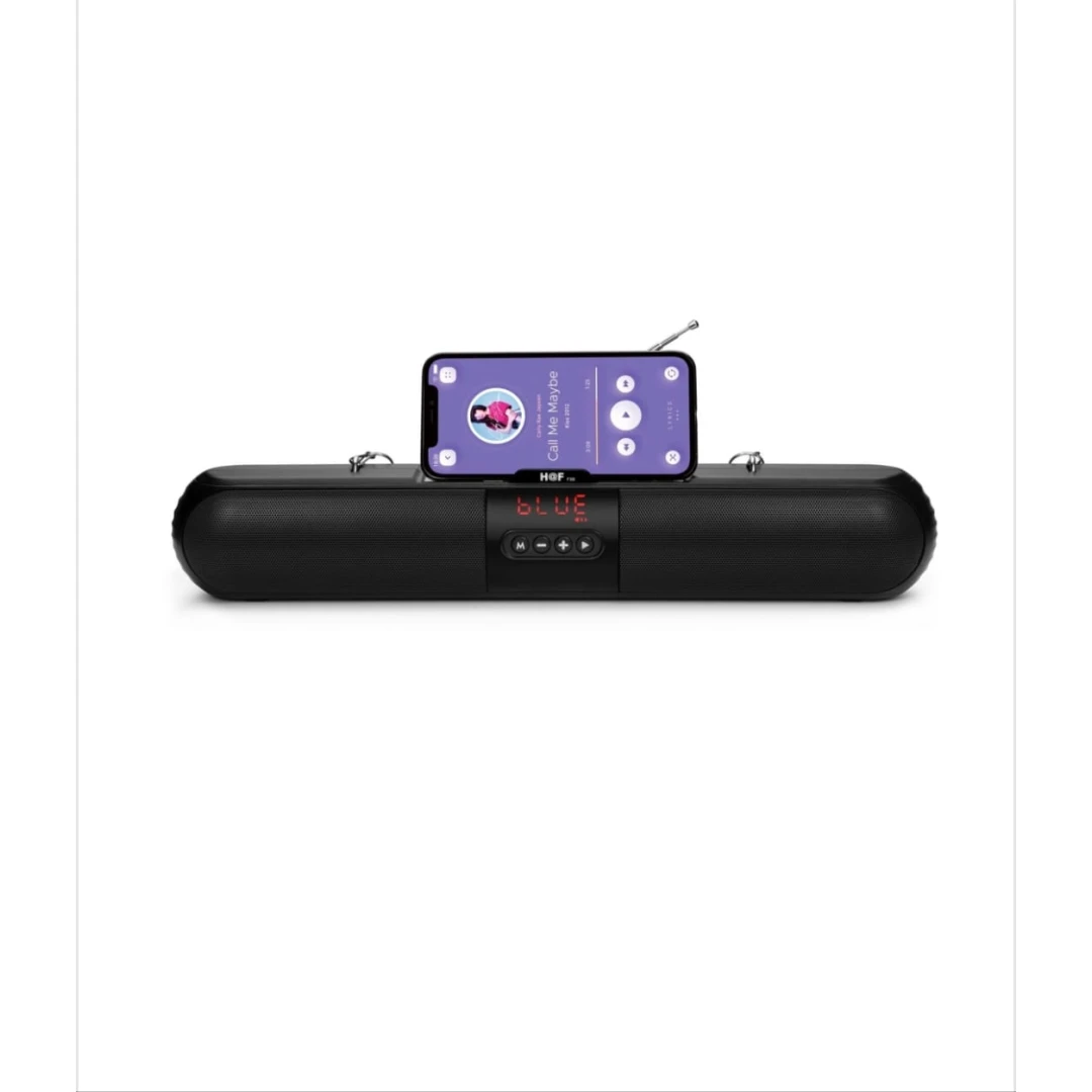 Soundbar Portabil Incarcare Solara cu Radio, Bluetooth, Card, USB, AUX, Display, Joc de Lumini Negru - 