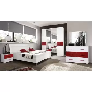 DORMITOR VIENNA ALB LUCIOS+ROSU - Alege din oferta noastra mobilier dormitor dulap L180xA58xi220cm, pat L166xA218xi93cm, culoare alb+rosu lucios. Avem super oferte la mobila dormitor, nu rata