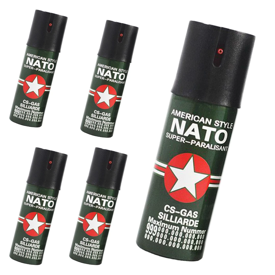 Set 5 sprayuri autoaparare IdeallStore®, Nato Assault, aluminiu, 60 ml, verde, husa inclusa - 