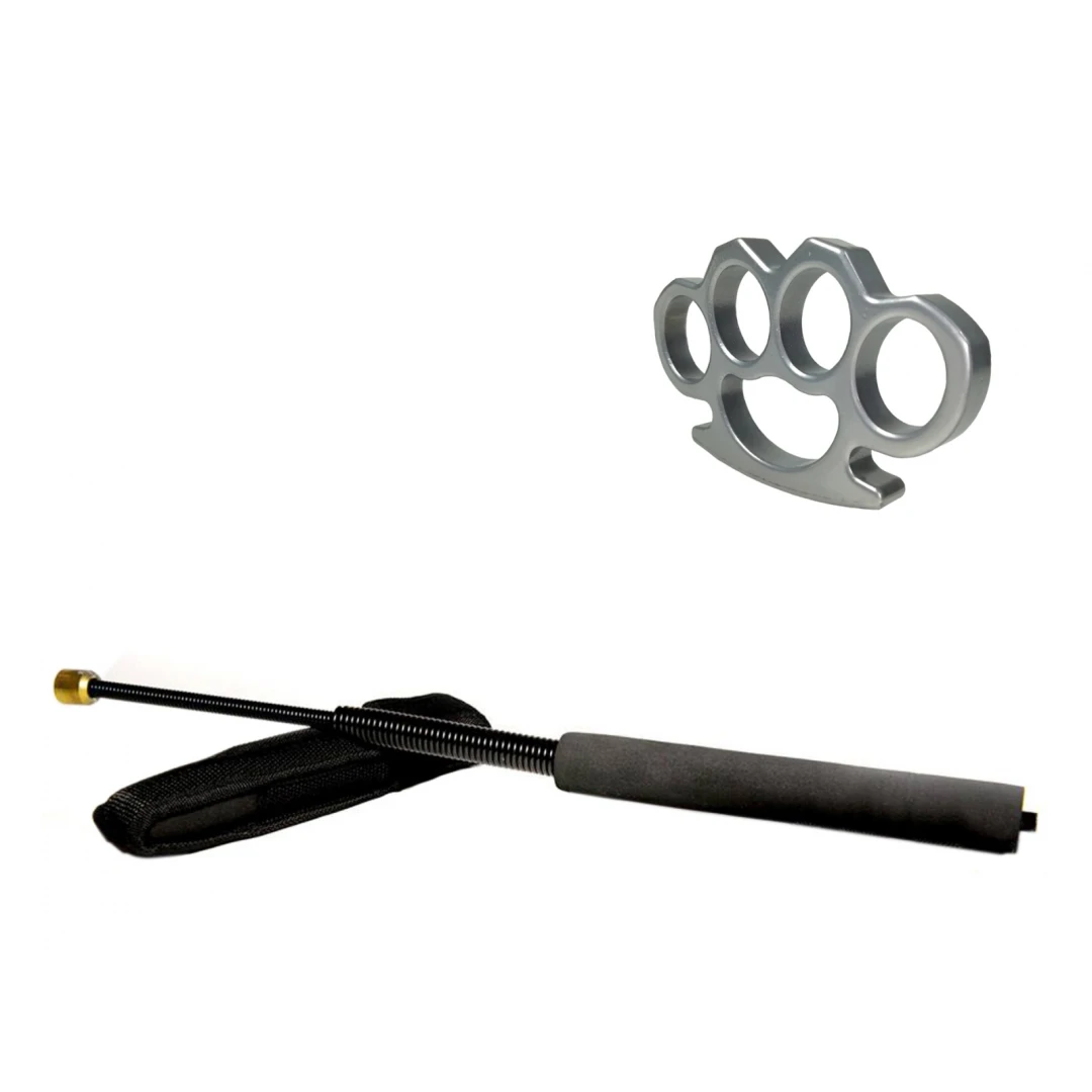 Set baston telescopic flexibil IdeallStore®, negru 47 cm si box argintiu, 1 cm grosime - 
