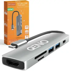 Hub USB 6 in 1 Qeno® Tip C / USB 3.0. Cu Port HDMI 4K, Cu Card Reader, Adaptor Multiport Protectie Supracurent, 4K*2K resolution video, 55W, 480 Mbps, 5 Gbps, Aluminiu, Argintiu - Descoperă Hub-ul USB 6 în 1 Qeno®, o soluție multifuncțională pentru extinderea porturilor tale. Echipat cu port Tip C și USB 3.0, acest hub oferă conectivitate