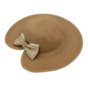 Pălărie plajă damă maro cu fundă - 