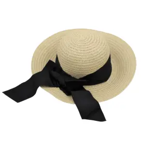 Pălărie plajă damă bej fundă neagră - 