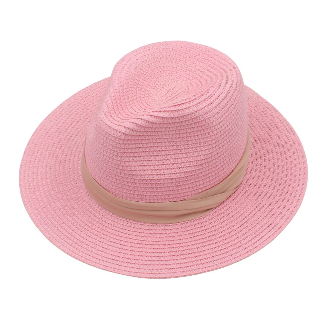 Pălărie plajă damă roz cu bandă bej - 