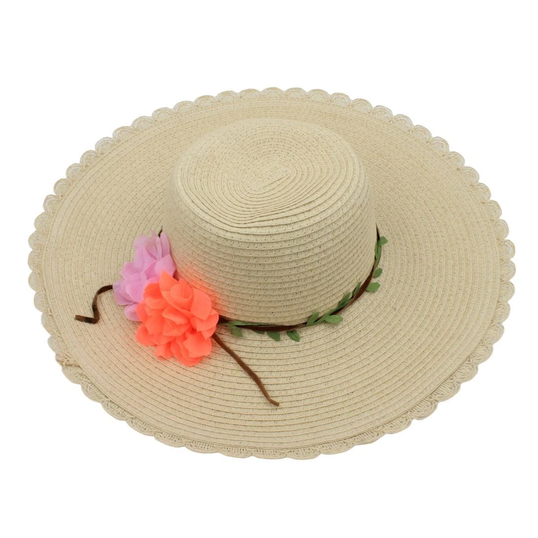 Pălărie plajă damă bej cu flori - 