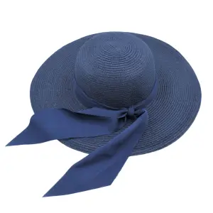 Pălărie plajă damă albastră cu fundă - 