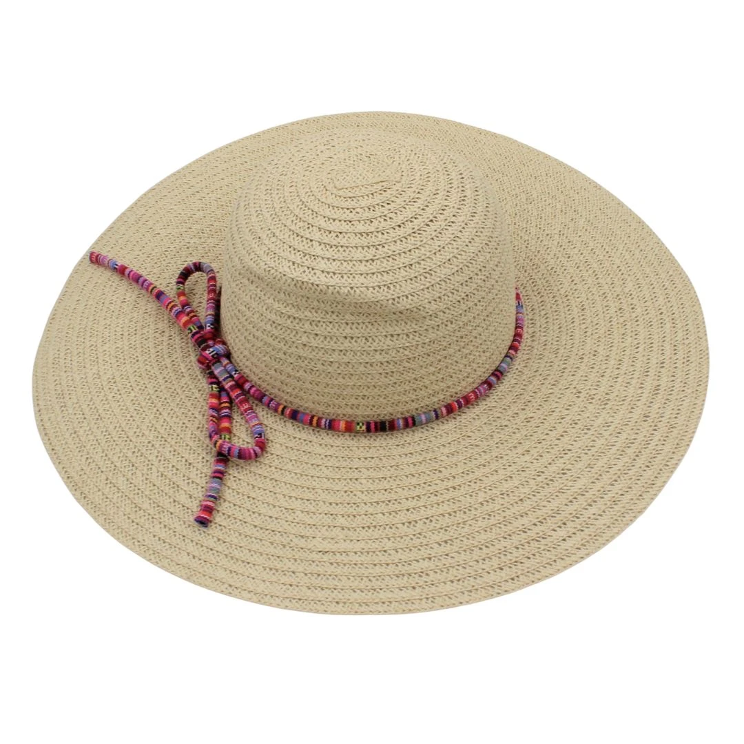 Pălărie plajă damă nature cu șnur multicolor - 